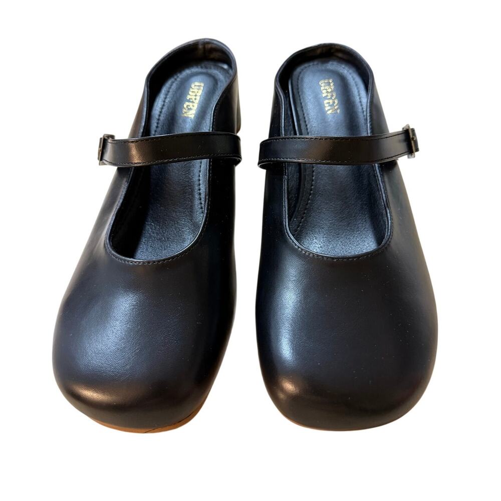 UBFEN Women’s Mary Jane Shoes Black Leather Buckle Chunky Heel EU 40 US 9 NWOB